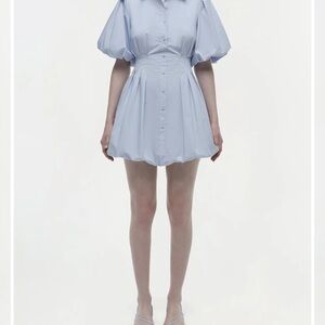 Jonathan Simkhai Blue Puff Sleeve Mini Dress